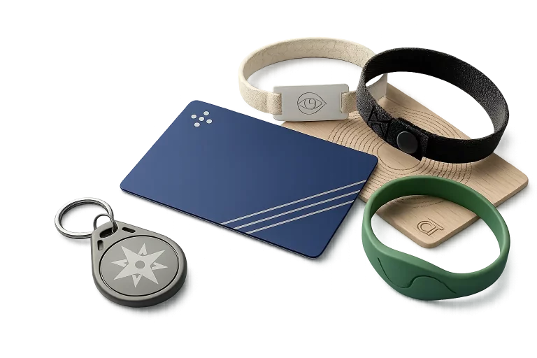 Productos RFID y NFC para hoteles y eventos: tarjetas de PVC y madera, pulseras de tela y silicona, y llavero inteligente..